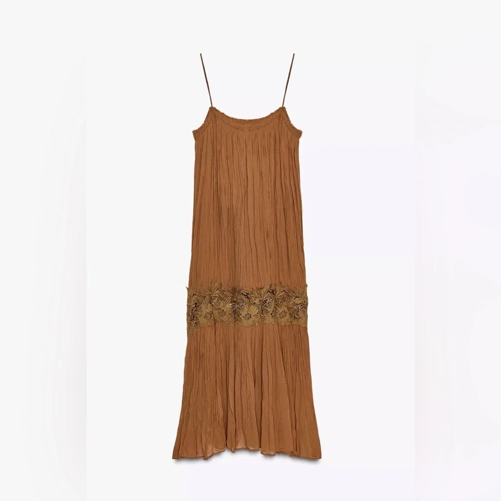 Zara ZW collection wrinkled embroidered dress - Picture 3 of 5